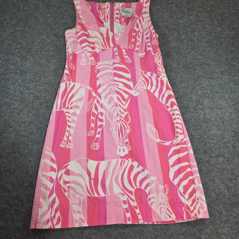 Lilly Pulitzer El Casa Loco Dress Size 4 Pink Zebra Vintage Cotton Sundress